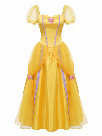 Robe Princesse Jaune Avec Gants Longs Cosplay Belle Années 1970