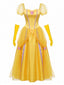Robe Princesse Jaune Avec Gants Longs Cosplay Belle Années 1970