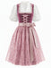 3PCS Haut Blanc & Robe Col Carré Florale & Tablier Pailleté Rose Années 1950