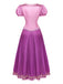 Robe costume féerique rose-violet à laçage et manches bouffantes Années 1950