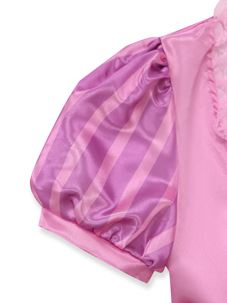 Robe costume féerique rose-violet à laçage et manches bouffantes Années 1950