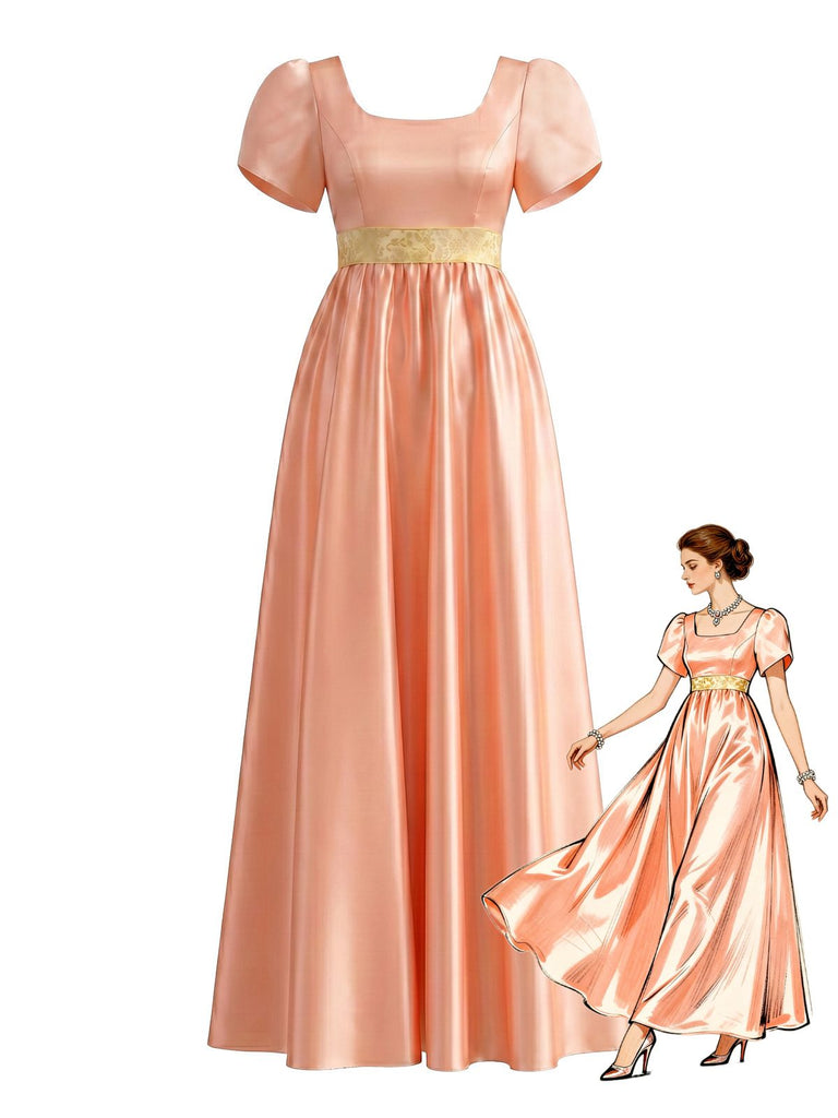 Robe Satin Col Carré Taille Empire Années 1930