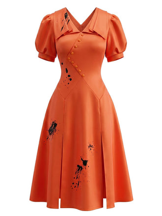 Halloween Orange Taches de Sang Robe Vintage Années 1950