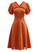 Robe Orange Éclaboussures Manches Bouffantes Années 1950