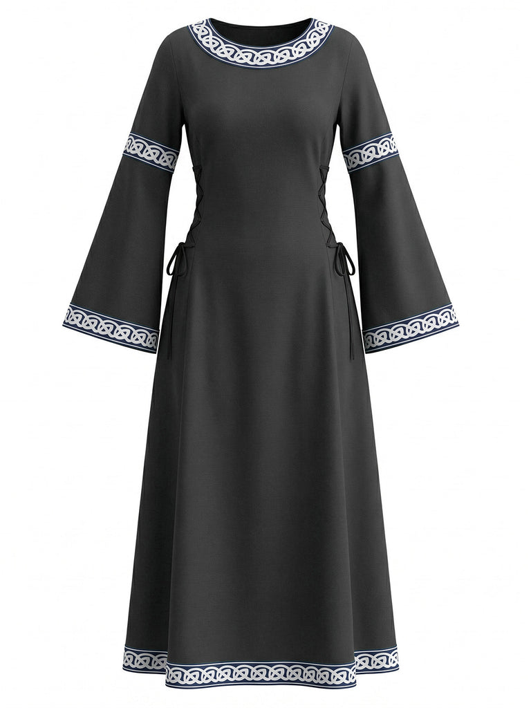 Robe médiévale Renaissance à col rond et manches cloche années 1930