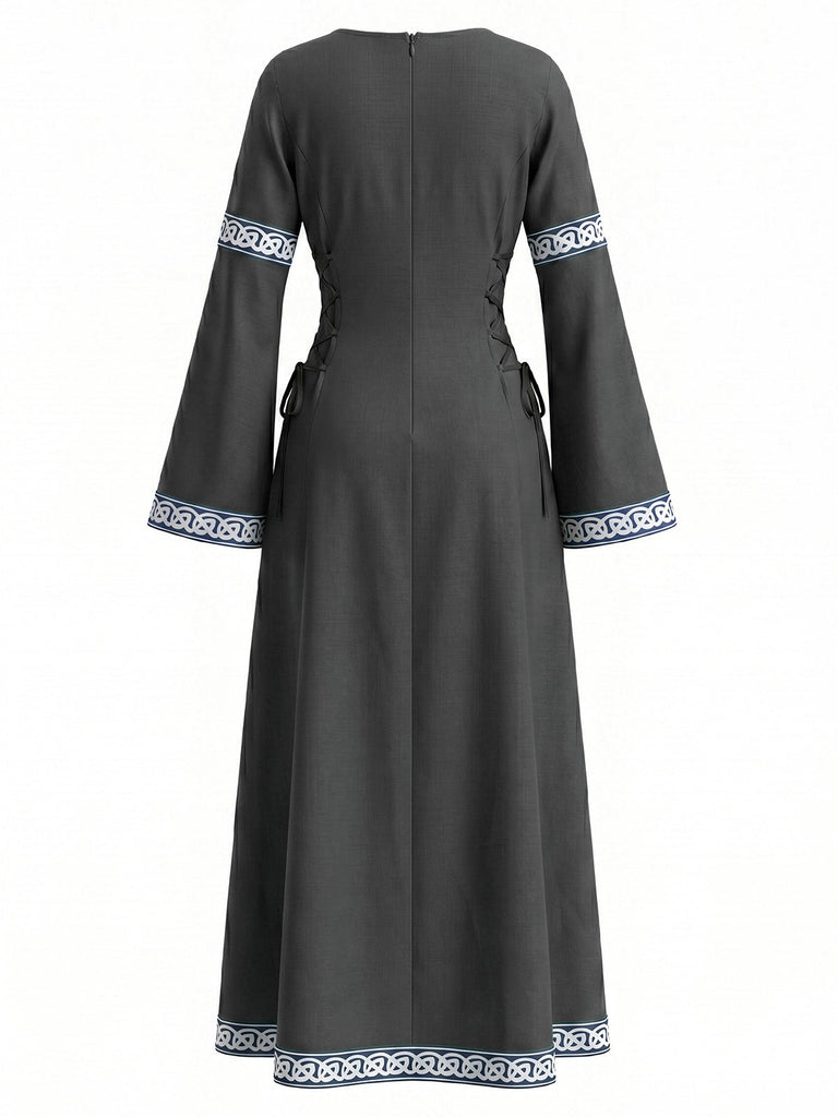 Robe médiévale Renaissance à col rond et manches cloche années 1930