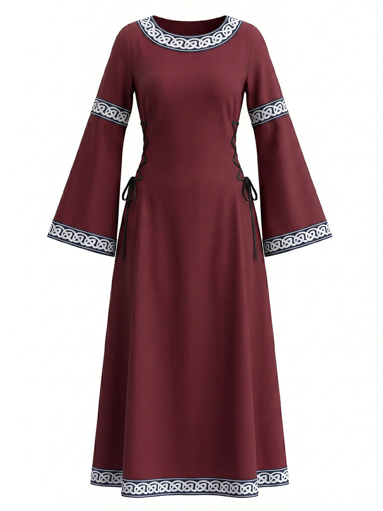 Robe médiévale Renaissance à col rond et manches cloche années 1930