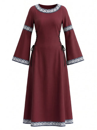Robe médiévale Renaissance à col rond et manches cloche années 1930