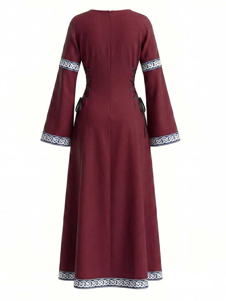 Robe médiévale Renaissance à col rond et manches cloche années 1930