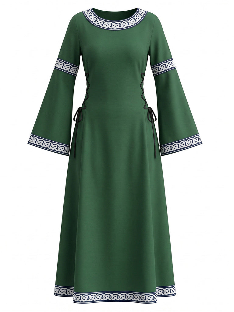 Robe médiévale Renaissance à col rond et manches cloche années 1930