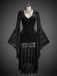 Robe Noire Velours Dentelle Col V Manches Évasées Années 1980 3