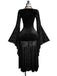 Robe Noire Velours Dentelle Col V Manches Évasées Années 1980 2
