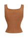 Gilet Corset Boho Marron Broderie Florale Lacé Années 1970 2