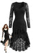 Robe Noir Dentelle Transparent Manche Ourlet Asymétrique Années 1960