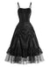 Robe gothique d’Halloween en dentelle et tulle, lacée et froncée années 1950