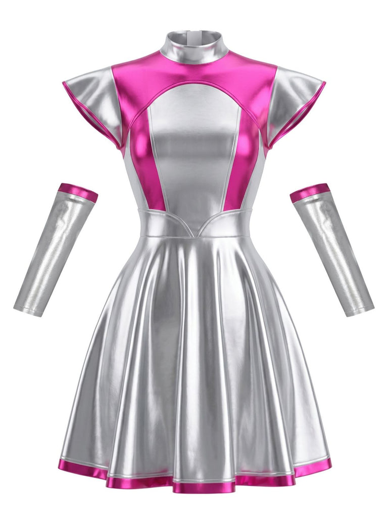 Robe Metallic Futuristic Space Plissé Années 1970