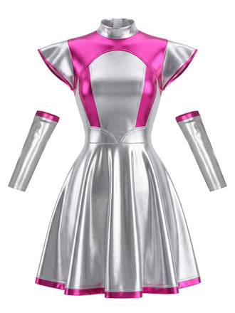 Robe Metallic Futuristic Space Plissé Années 1970