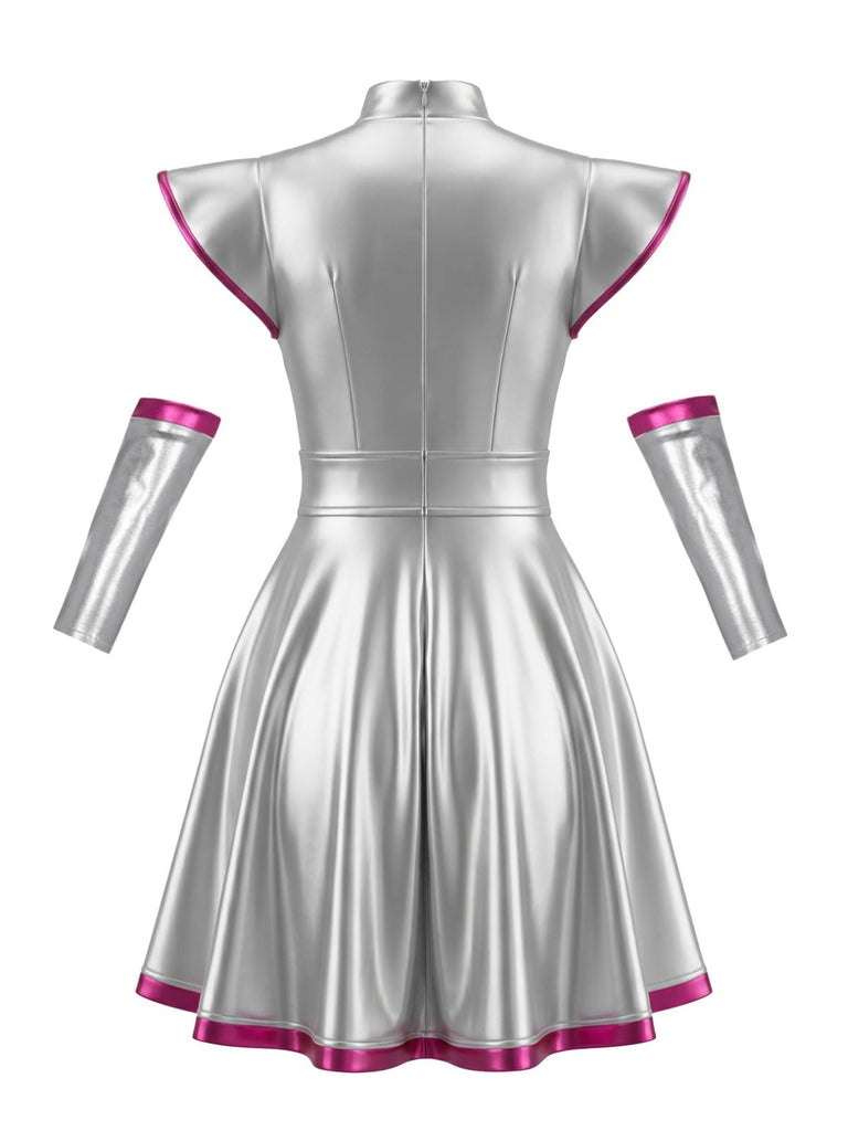 Robe Metallic Futuristic Space Plissé Années 1970