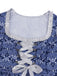 3PCS Robe Florale Bleu Foncé & Tablier Dentelle & Haut Bouffant Années 1950 8