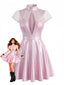 Robe rose patchwork maille métallique découpée au laser et décolleté plongeant V années 60