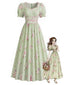 [Prévente] Robe Cottagecore motif de roses manches bouffantes et décolleté cœur années 1930