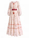 [Prévente] Robe Boho Floral Brodé Manches Lanternes Maxi Années 1970