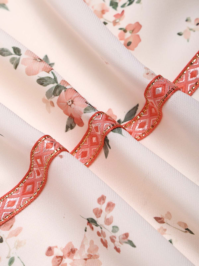 [Prévente] Robe Boho Floral Brodé Manches Lanternes Maxi Années 1970