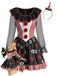 Robe costume noire de clown d’Halloween à crânes et rayures années 1950
