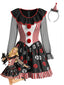 Robe noire de clown d’Halloween à crânes et rayures années 1950