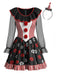 Robe costume noire de clown d’Halloween à crânes et rayures années 1950