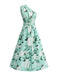 Robe Florale Asymétrique Sans Manches Verte Années 1950