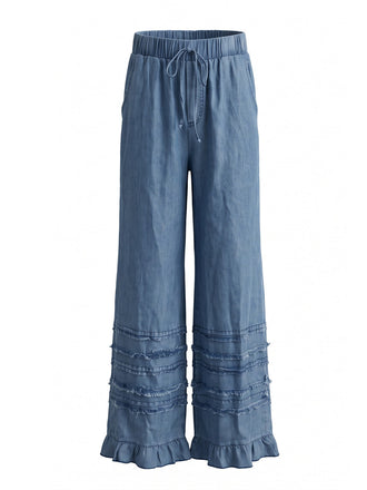 Pantalon Ruffled Ourlet Jambes Larges Denim Années 1970