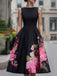 Robe Plissée Florale à Col Rond Noir Années 1950