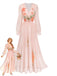 Robe Orange Rose Floral Manches Bouffantes Maxi Années 1930