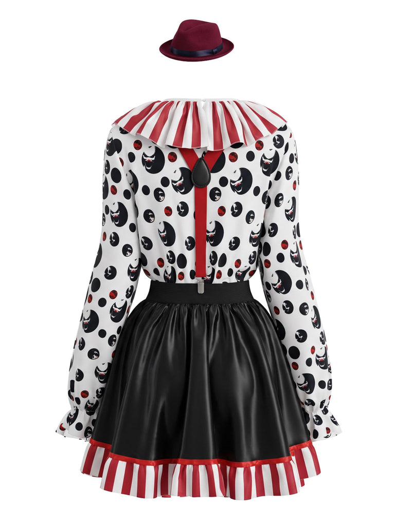 Ensemble costume de clown rouge et noir Halloween Années 1950