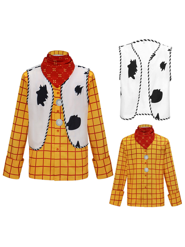 Chemise de cowgirl shérif à carreaux avec gilet pour Halloween années 1980