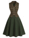 [Prévente] Ensemble 2PCS vert à carreaux avec gilet et jupe en A Années 1940