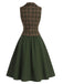 [Prévente] Ensemble 2PCS vert à carreaux avec gilet et jupe en A Années 1940