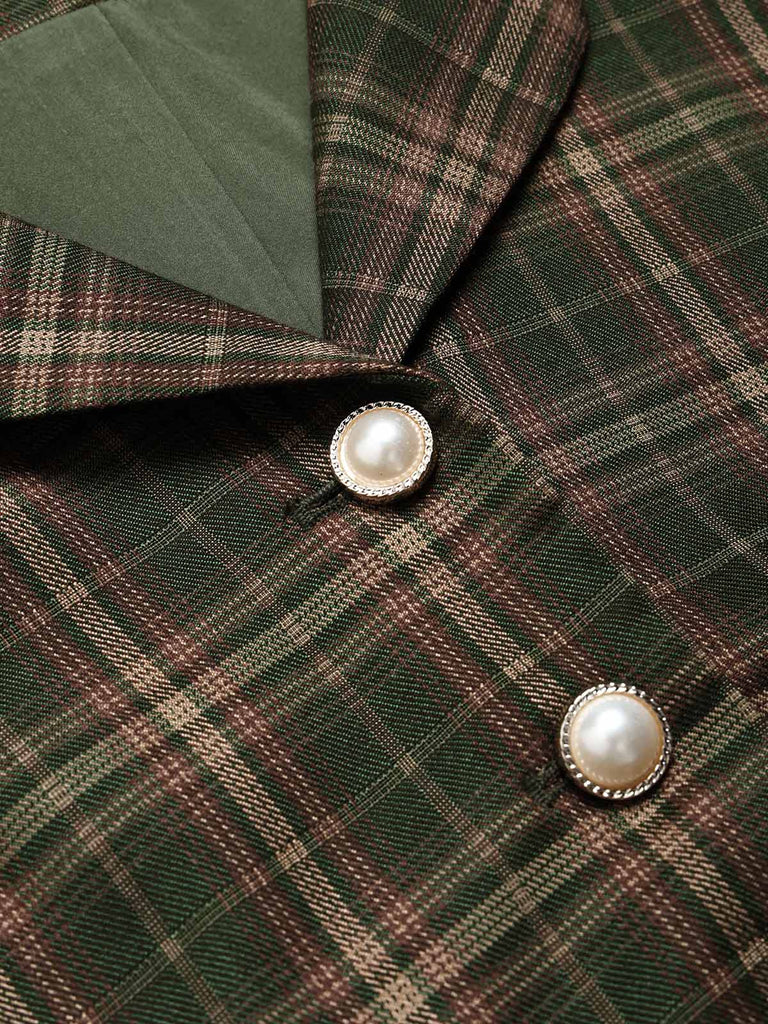 [Prévente] Ensemble 2PCS vert à carreaux avec gilet et jupe en A Années 1940