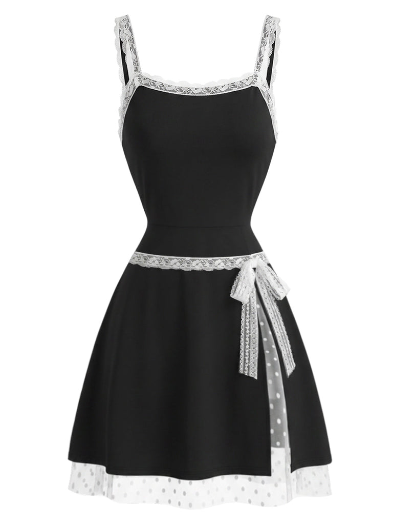 [Prévente] Robe Caraco Noire Nœud Blanc Dentelle Années 1960 2