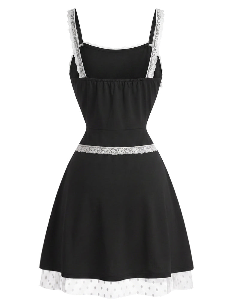 [Prévente] Robe Caraco Noire Nœud Blanc Dentelle Années 1960 4