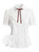 [Prévente] Blouse blanche à manches bouffantes, volants et col à nœud Années 1940