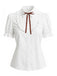 [Prévente] Blouse blanche à manches bouffantes, volants et col à nœud Années 1940