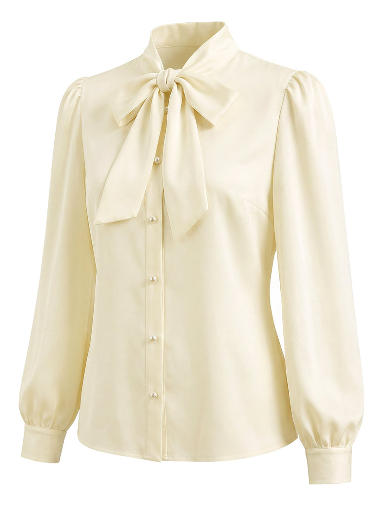 [Prévente] Blouse crème à col lavallière et manches longues Années 1940