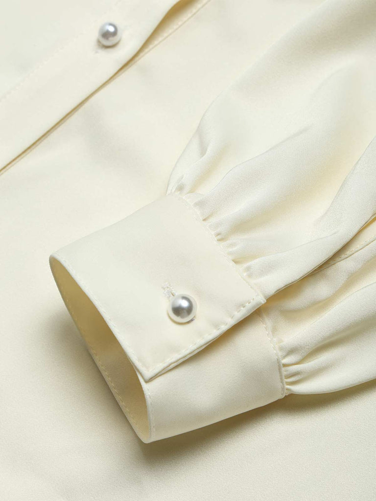 [Prévente] Blouse crème à col lavallière et manches longues Années 1940