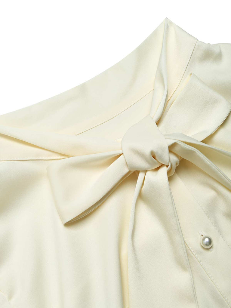 [Prévente] Blouse crème à col lavallière et manches longues Années 1940