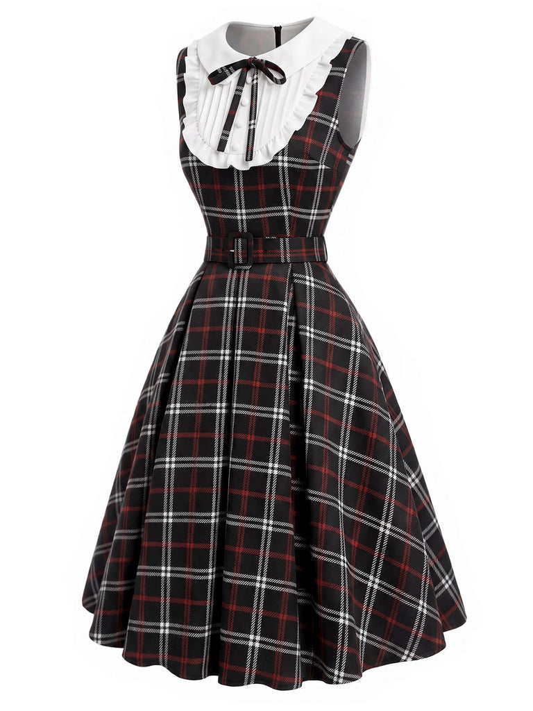[Prévente] Robe à Col Claudine à Carreaux Noir et Rouge Années 1950
