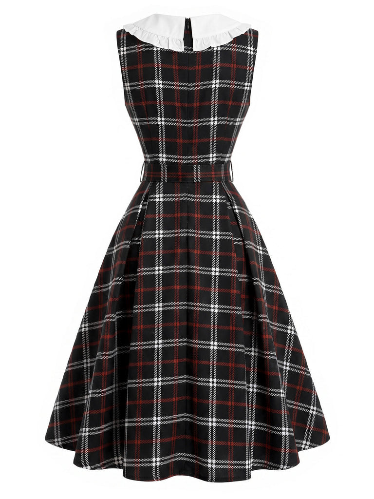 [Prévente] Robe à Col Claudine à Carreaux Noir et Rouge Années 1950