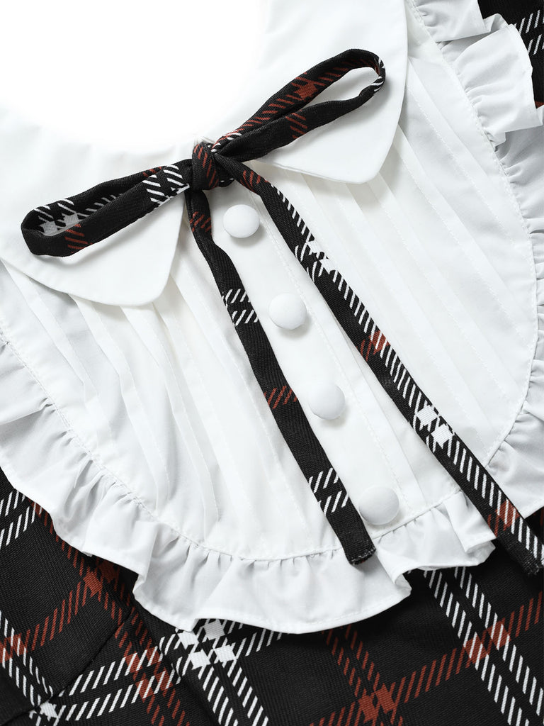 [Prévente] Robe à Col Claudine à Carreaux Noir et Rouge Années 1950