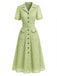 [Prévente] Robe Chemise Chartreuse Dentelle Ceinturée Col Revers avec Poches Années 1940 2